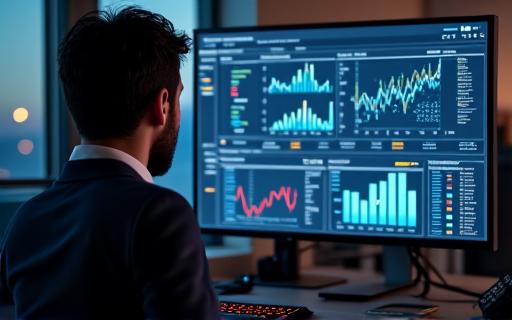 Person studying a complex analytics dashboard