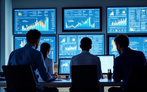 Team analyzing data charts and graphs