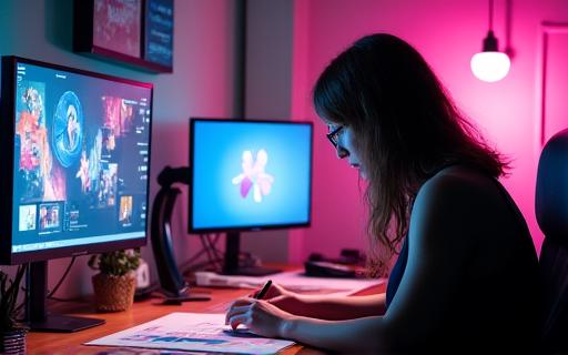 Designer working at a vibrant creative studio